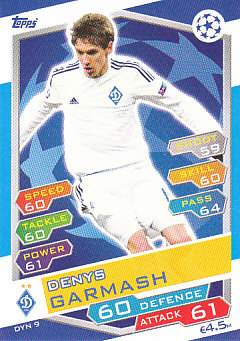 Denys Garmash Dynamo Kyiv 2016/17 Topps Match Attax CL #DYN09